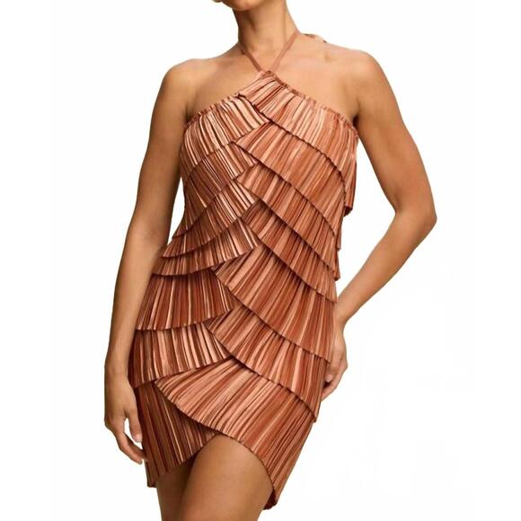 LUXXEL Dresses & Skirts - NEW LUXXEL chloe pleated layered mini dress in copper